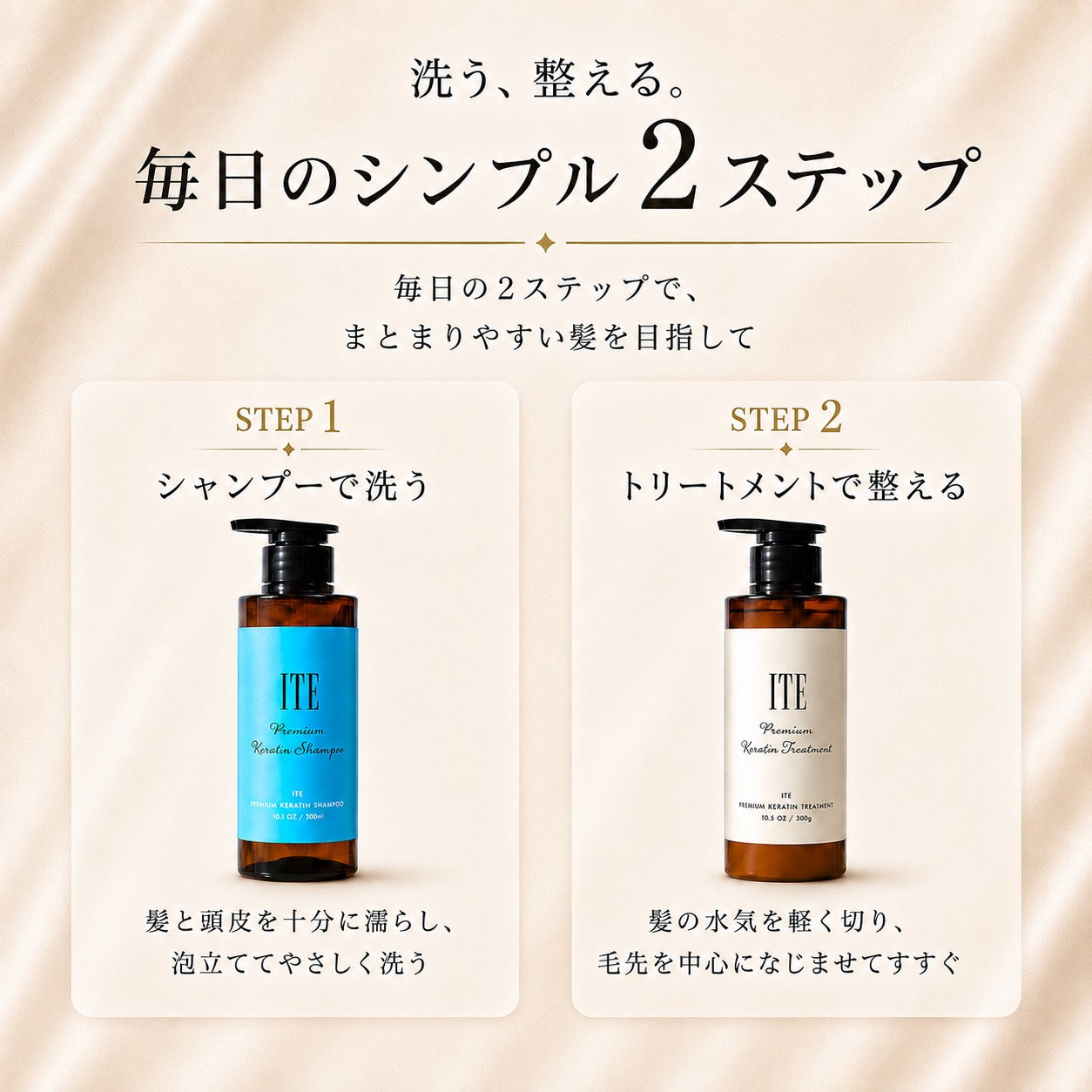 ITE Premium ケラチンシャンプートリートメント 300ボトルセット ITE premium ケラチンシャンプー＆トリートメント｜髪質改善サロン監修