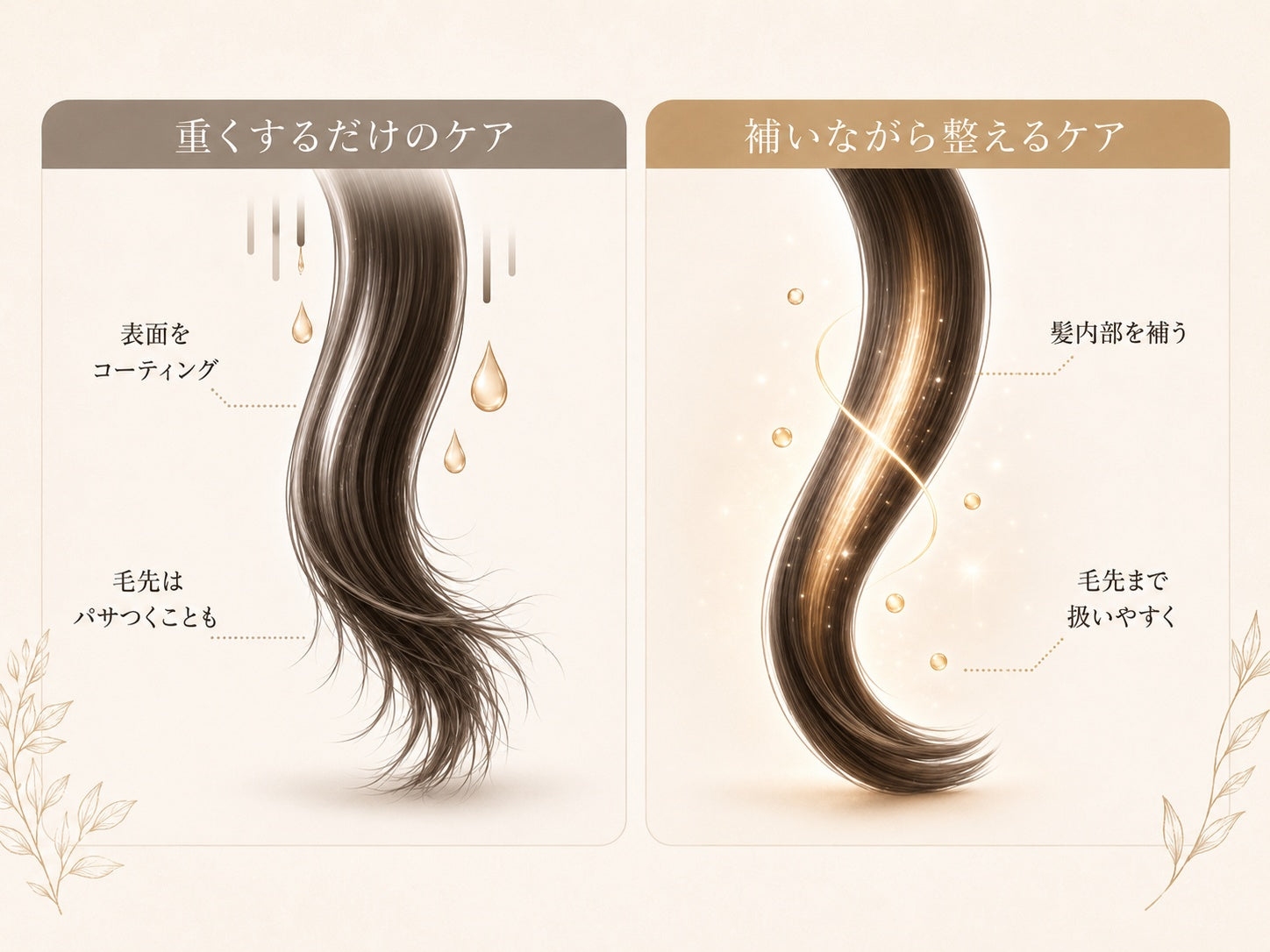 重くするだけのケアと補いながら整えるケアの比較